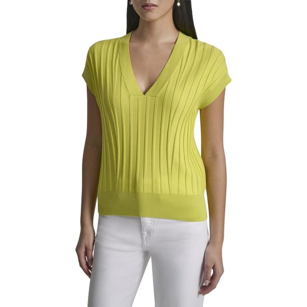 Dkny Womens  Rib V-Neck Sweater, Green